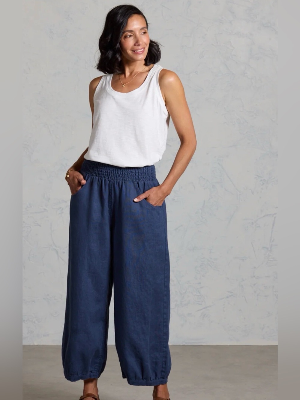 Nomad Sadhu French Linen Pants XS Cotton Navy Wide Leg Barrel Pants Coastal Boho